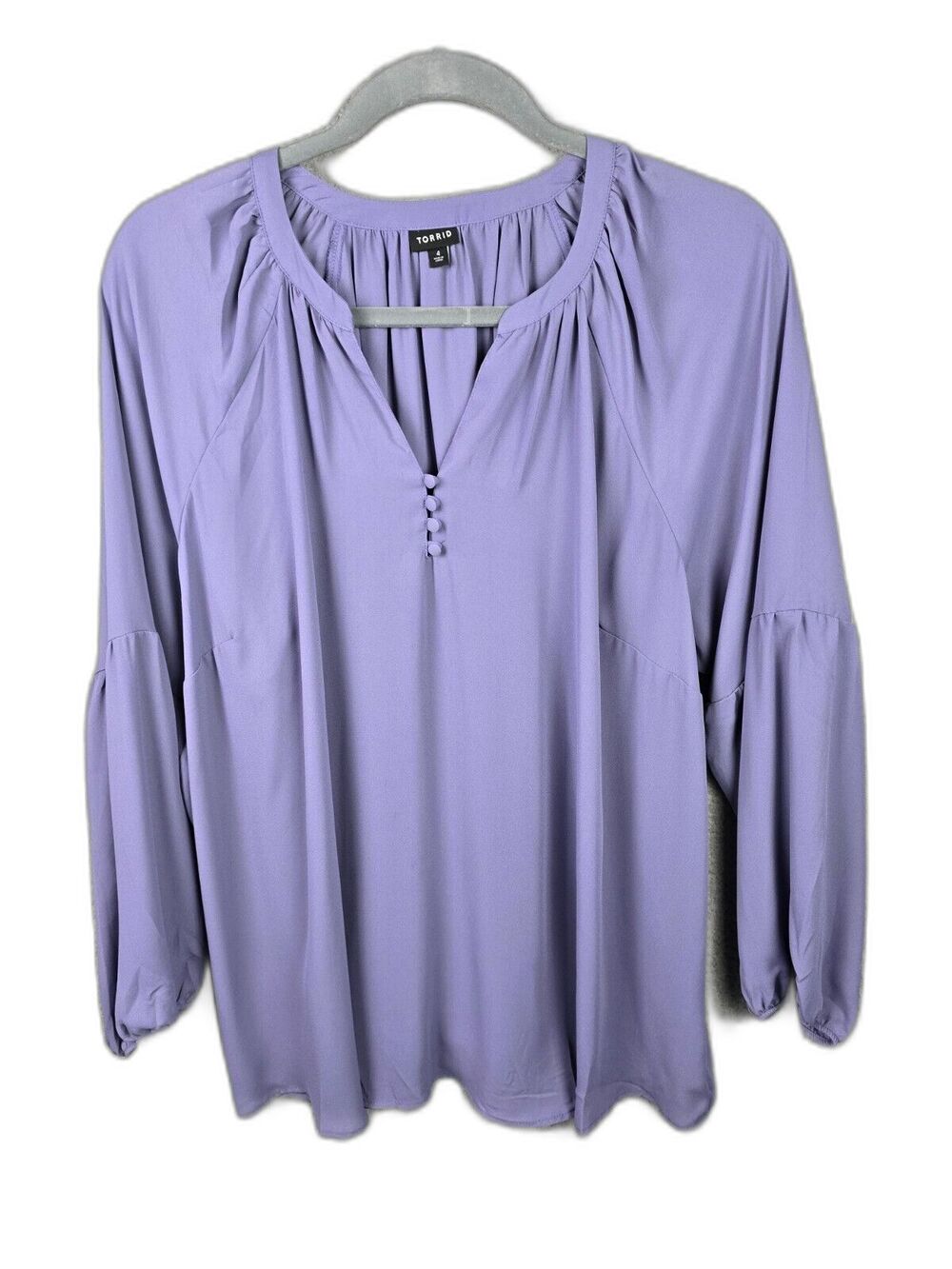 Torrid Blouse Purple 4 4X Bishop Sleeve Boho Flowy Split Neck